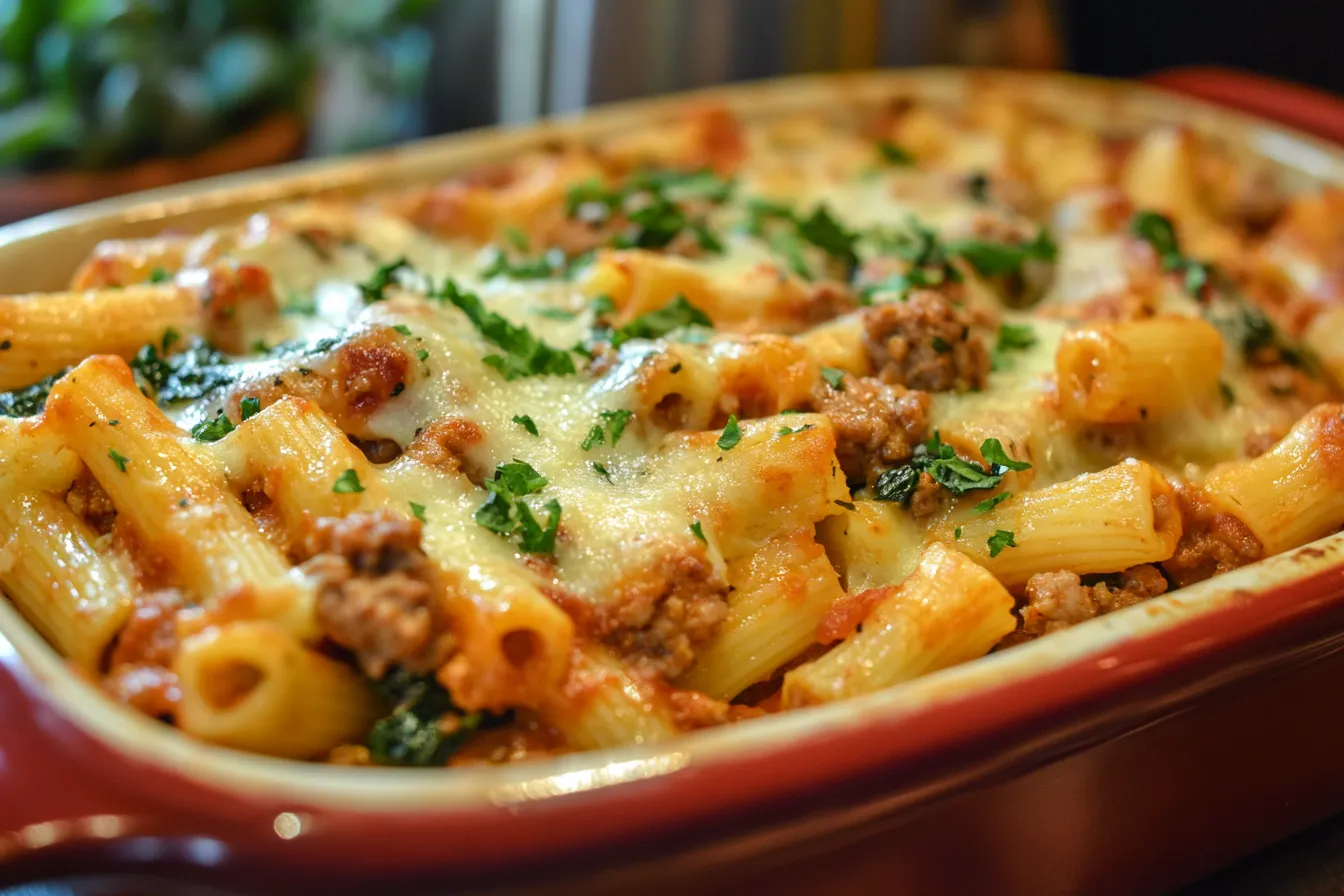 Baked Ziti with Italian Sausage & Spinach