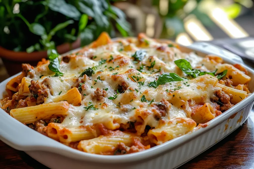 Baked Ziti with Italian Sausage & Spinach