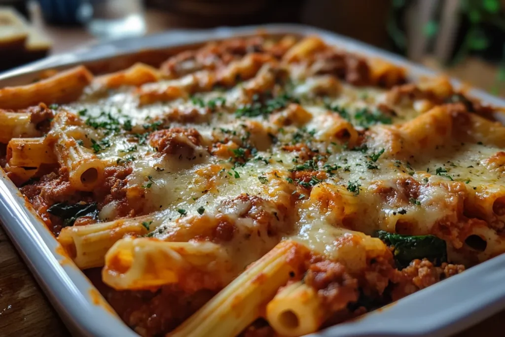 Baked Ziti with Italian Sausage & Spinach