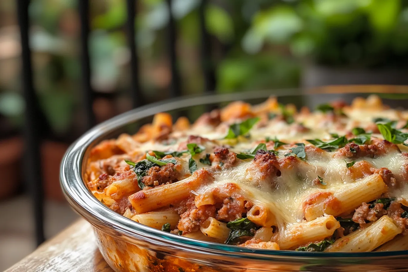 Baked Ziti with Italian Sausage & Spinach