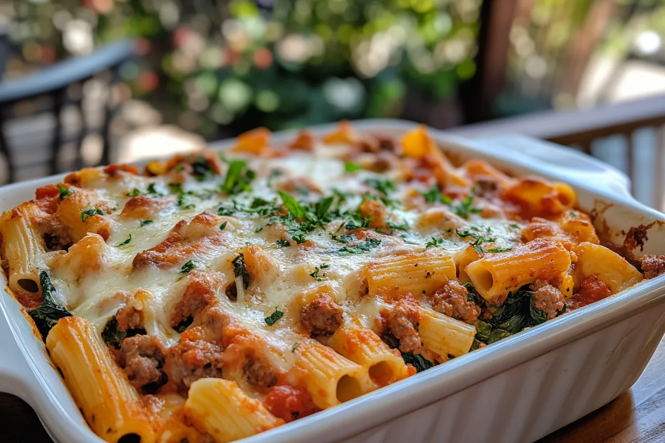 Baked Ziti with Italian Sausage & Spinach