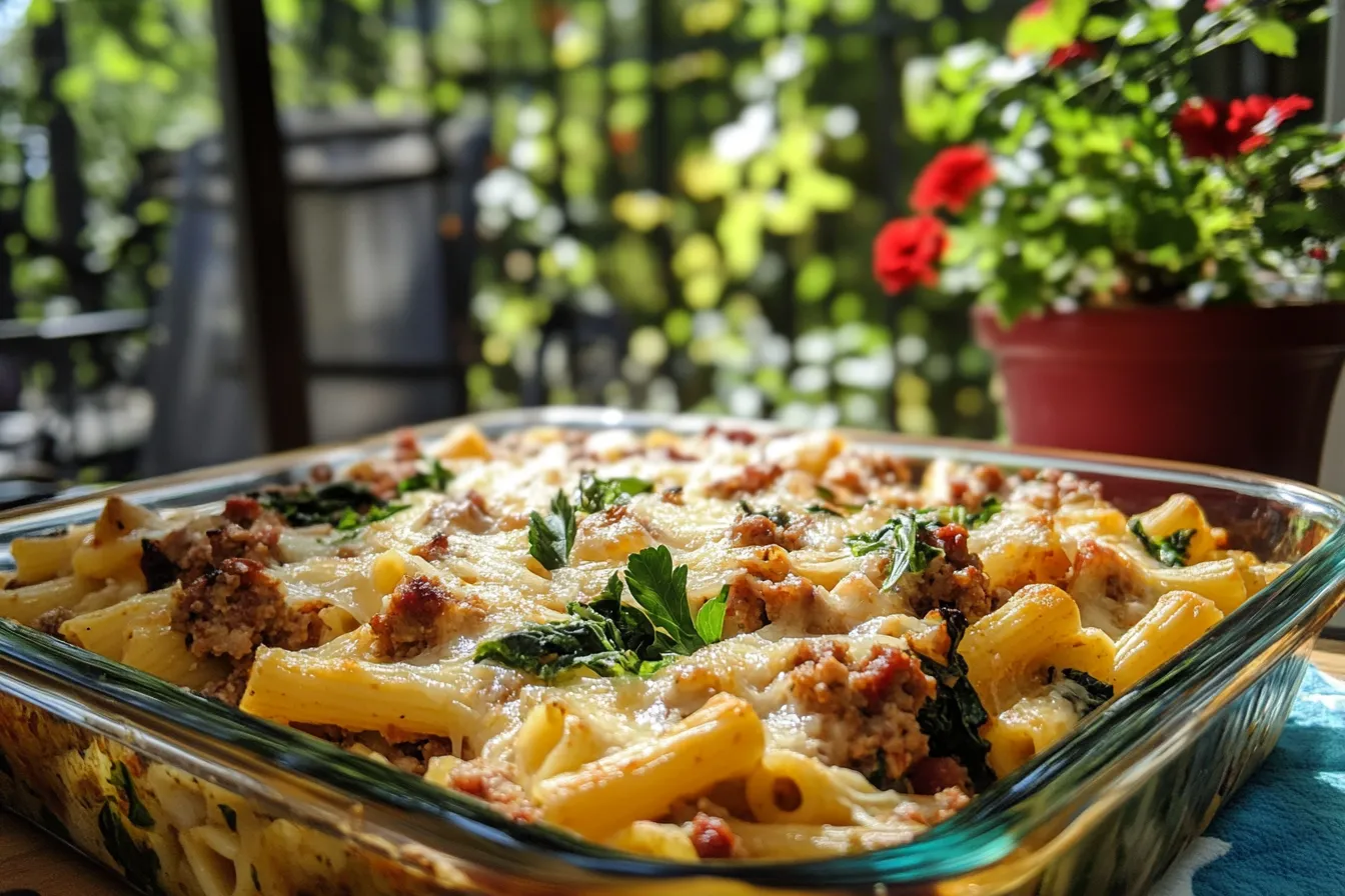 Baked Ziti with Italian Sausage & Spinach