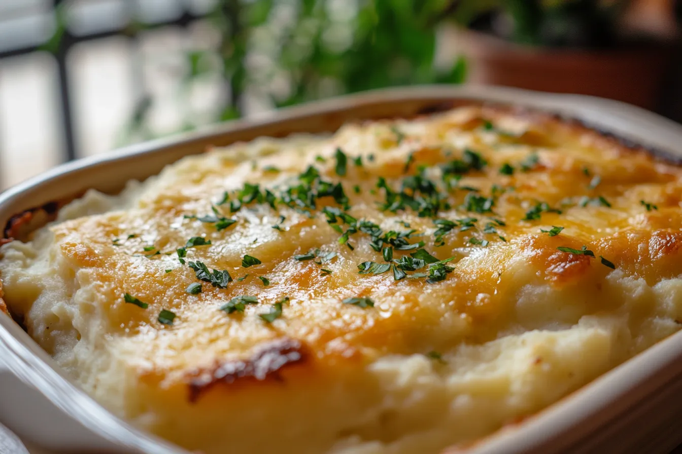 Cheesy Mashed Cauliflower and Potato Bake