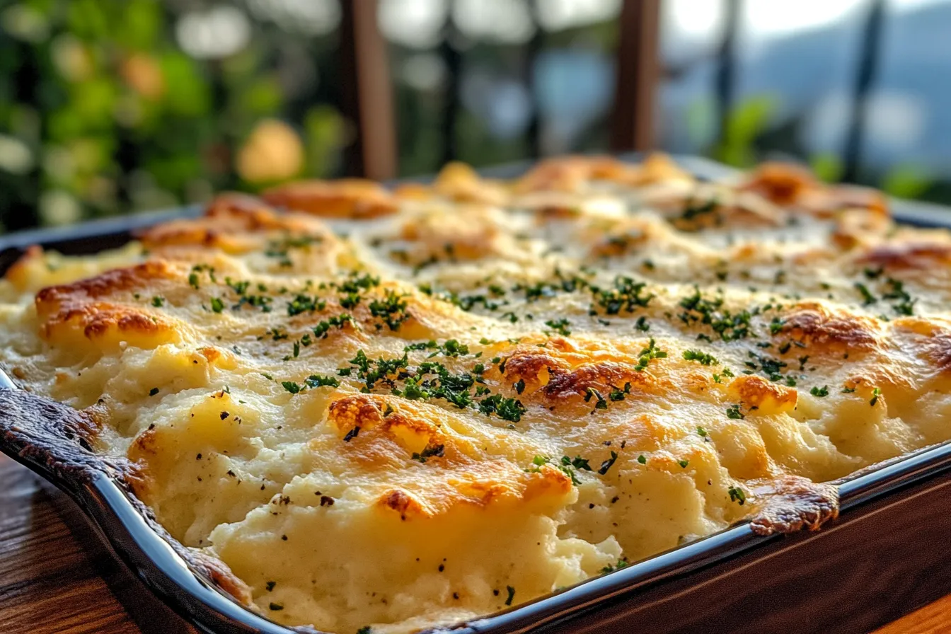 Cheesy Mashed Cauliflower and Potato Bake