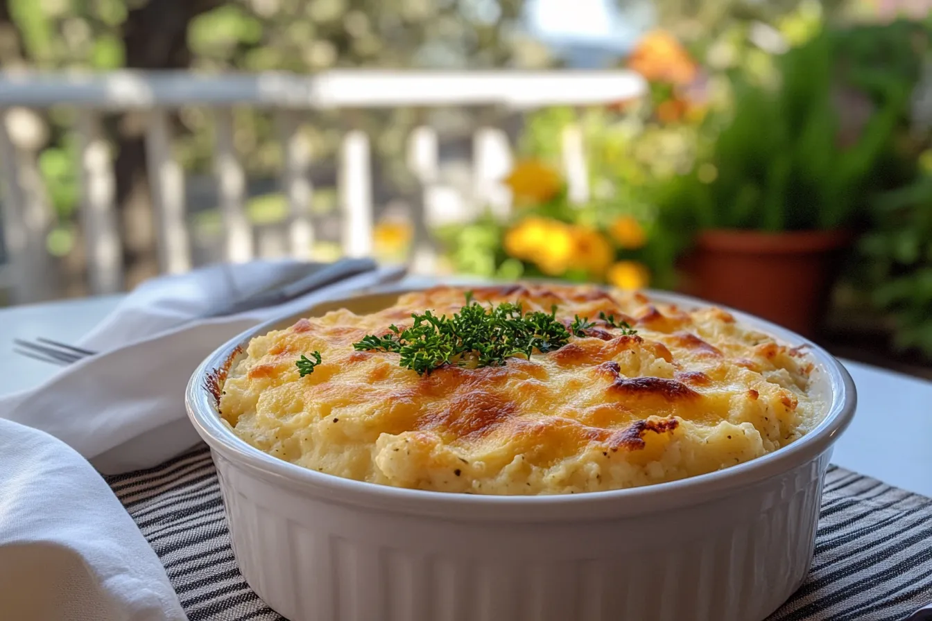 Cheesy Mashed Cauliflower and Potato Bake
