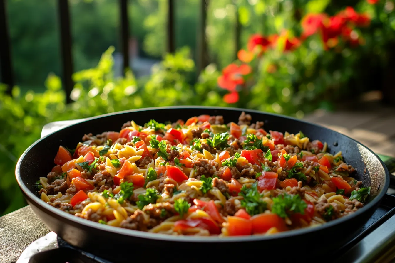 Easy Ground Turkey Orzo Skillet