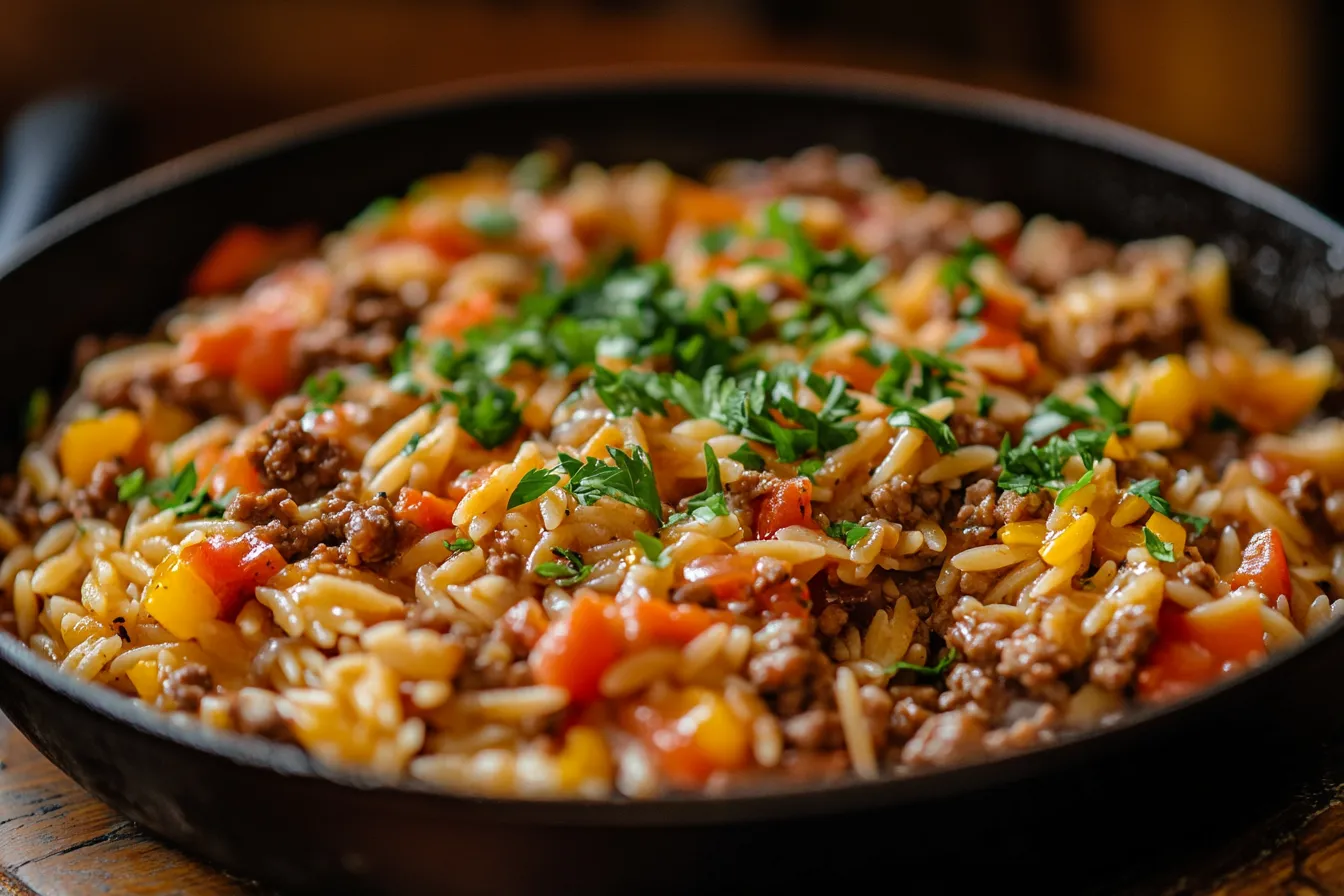 Easy Ground Turkey Orzo Skillet