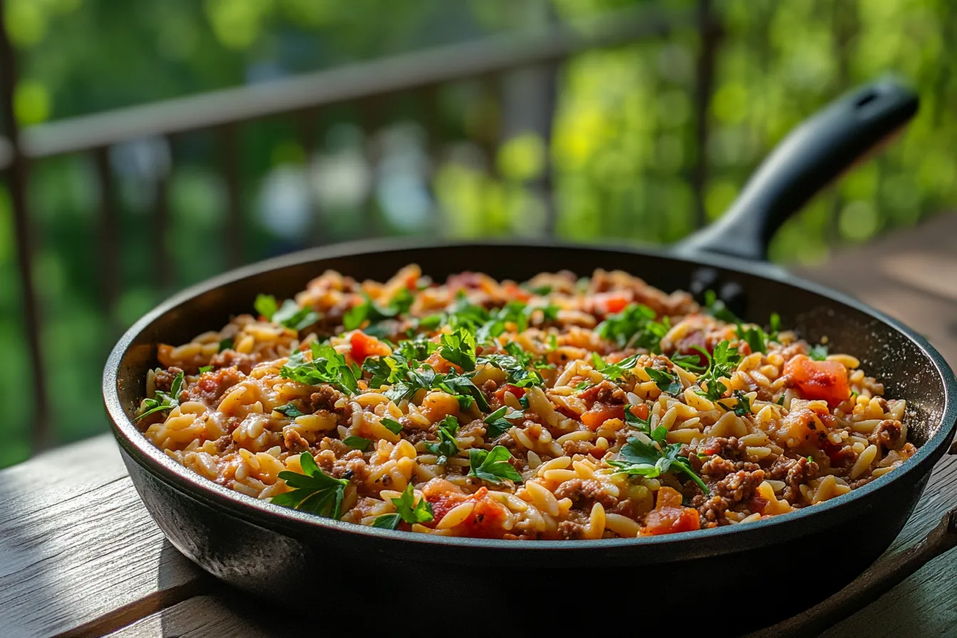 Easy Ground Turkey Orzo Skillet