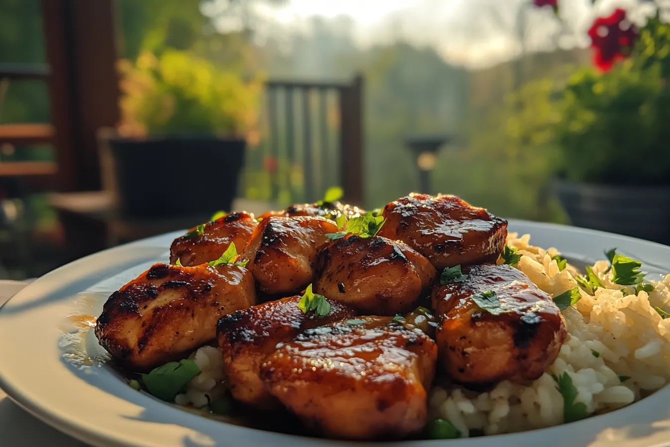 Garlic Butter Chicken Bites with Rice Pilaf