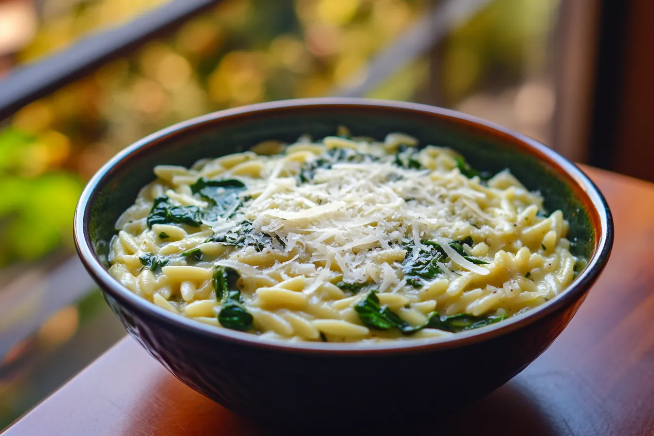 Garlic Parmesan Orzo with Spinach