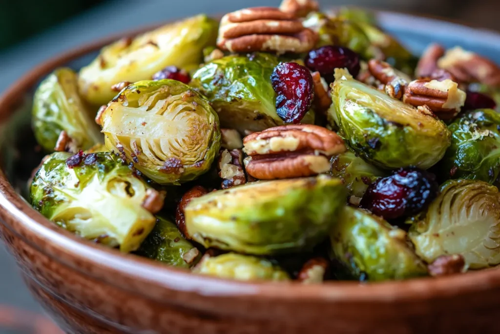 Roasted Brussels Sprouts with Cranberries & Pecans