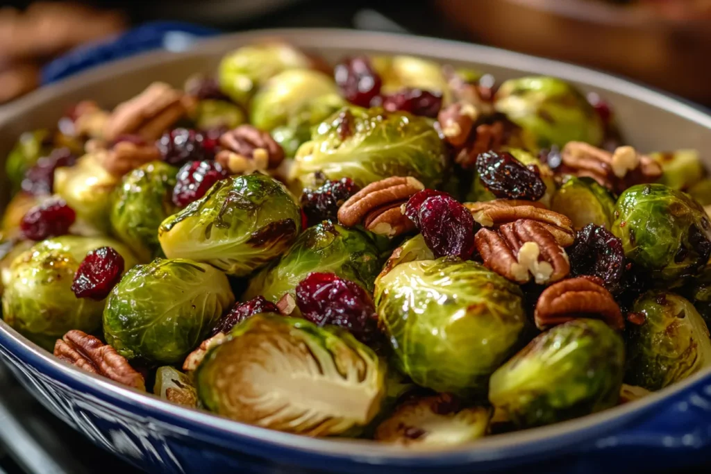 Roasted Brussels Sprouts with Cranberries & Pecans