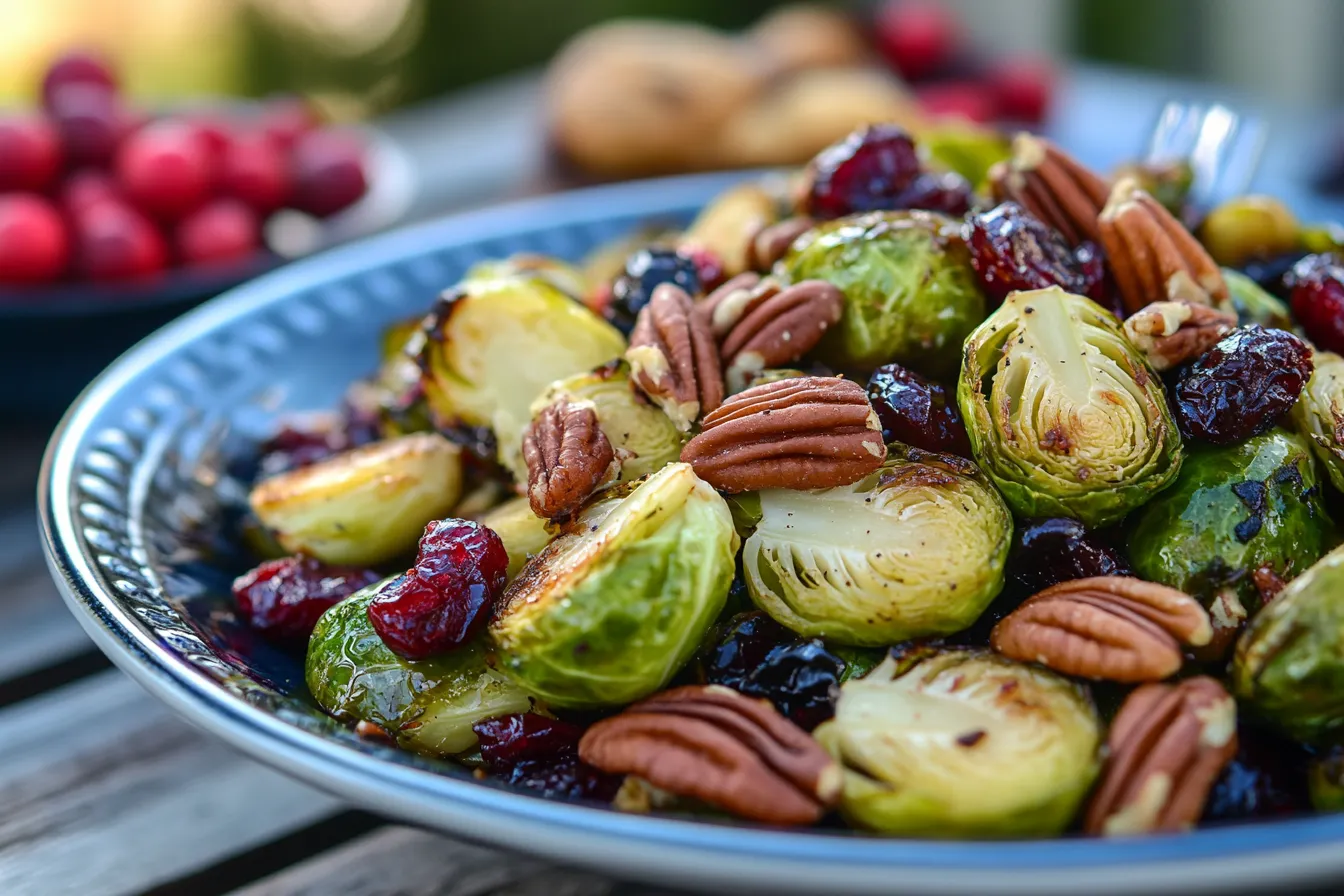 Roasted Brussels Sprouts with Cranberries & Pecans