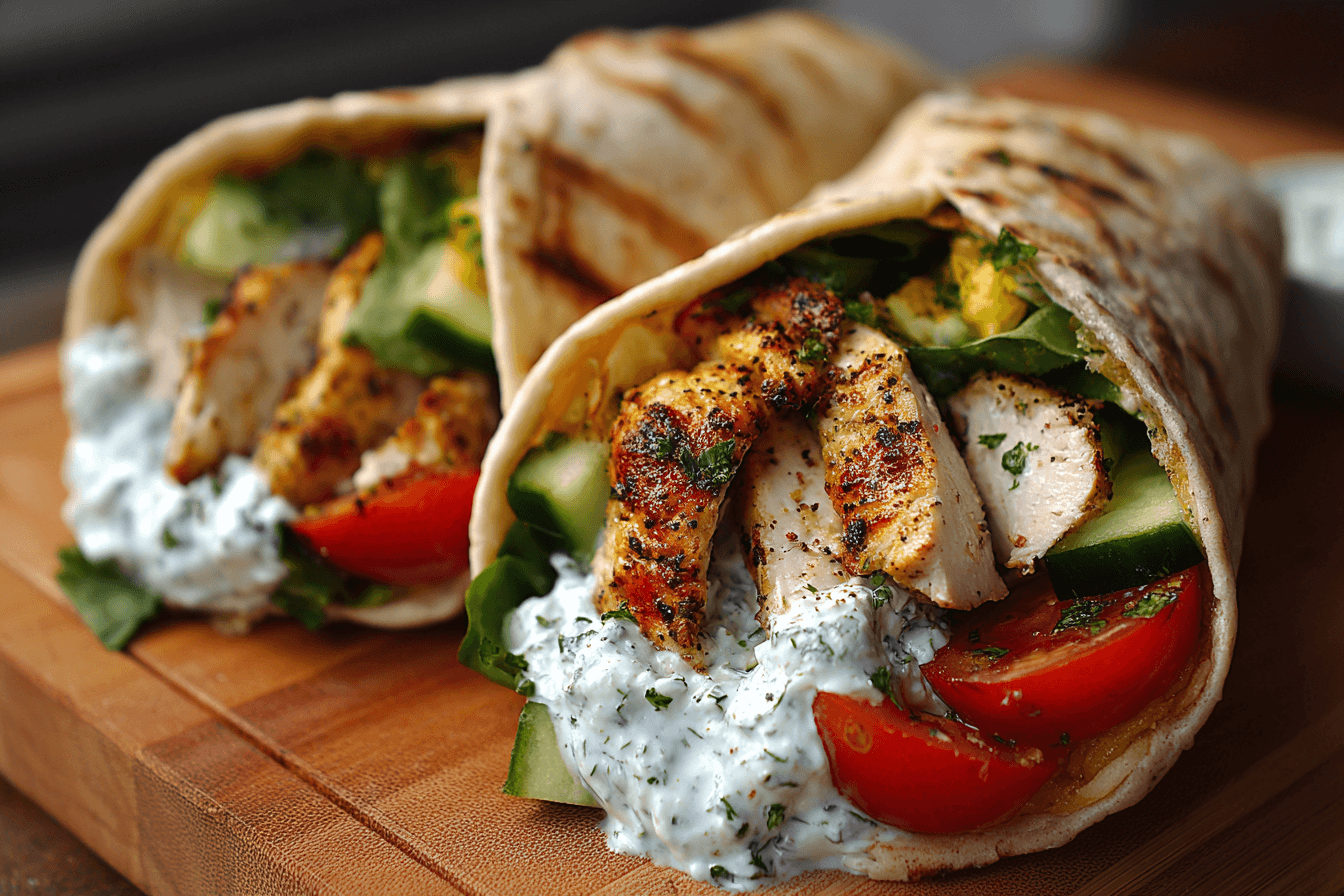 Greek Chicken Wraps with Tzatziki and Veggies