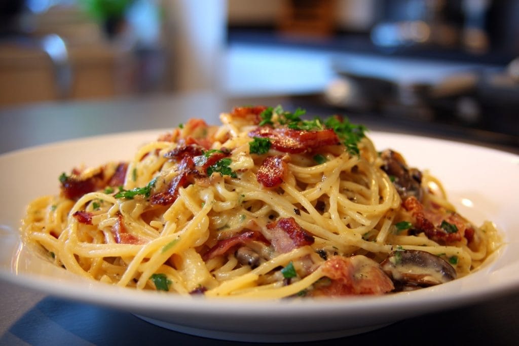 One-Pot Creamy Ramen Carbonara