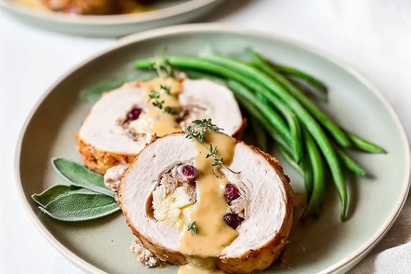 Cranberry Stuffed Turkey Roll on a Festive Table