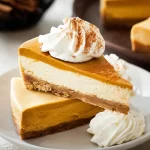 Easy Pumpkin Pie Cheesecake Slice on a Plate