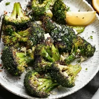 Garlic Herb Roasted Broccoli on a Plate