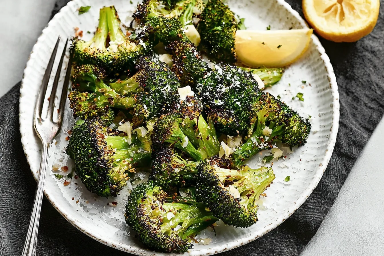 Garlic Herb Roasted Broccoli on a Plate