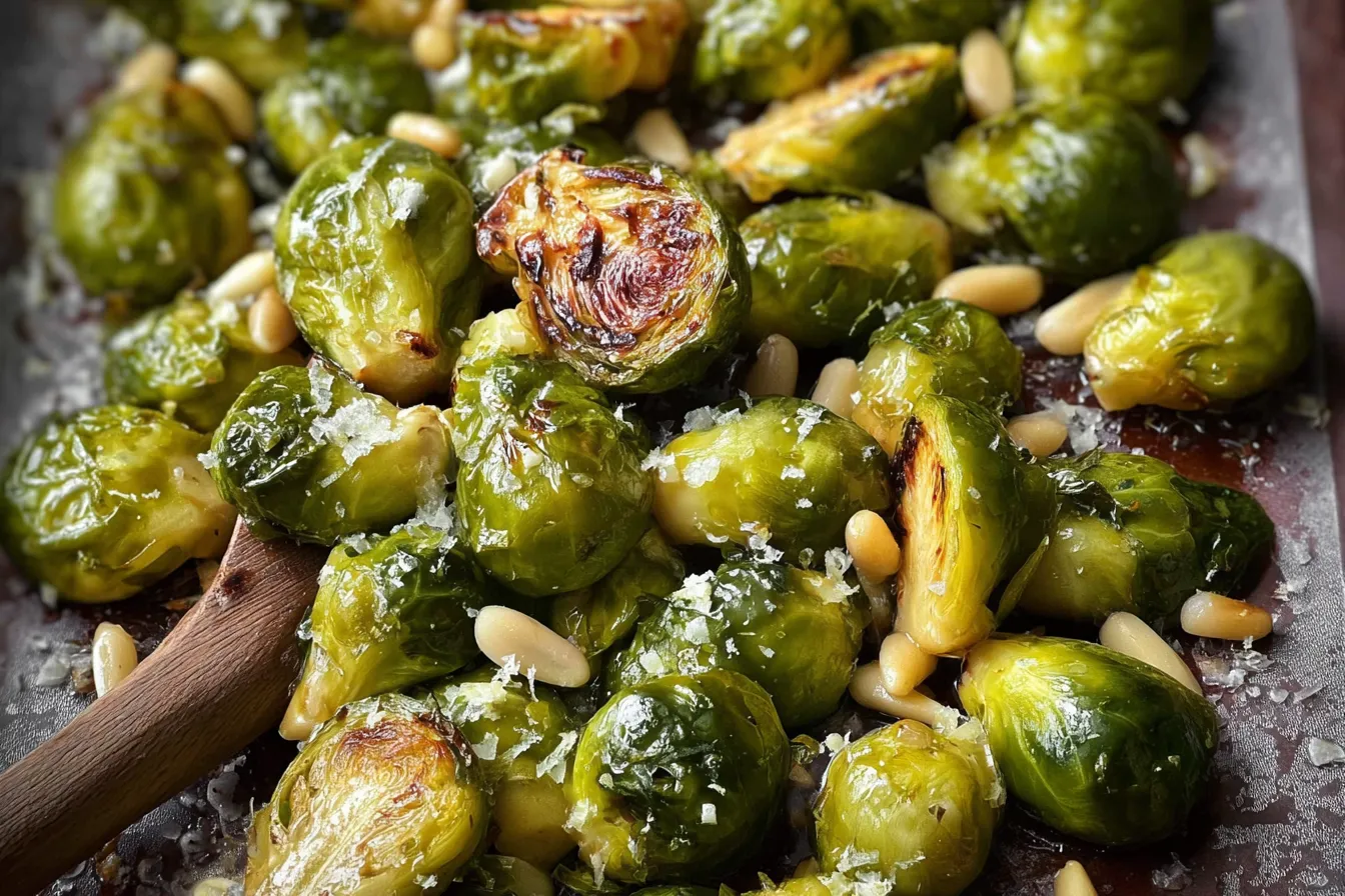 Garlic Roasted Brussels Sprouts on a Platter