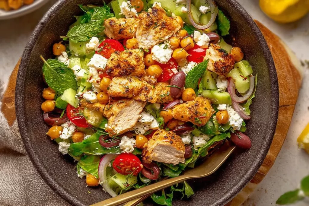 Delicious Greek Chicken Salad with Olives and Chickpeas