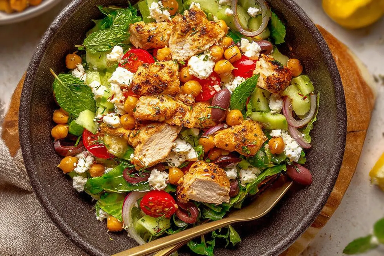 Delicious Greek Chicken Salad with Olives and Chickpeas