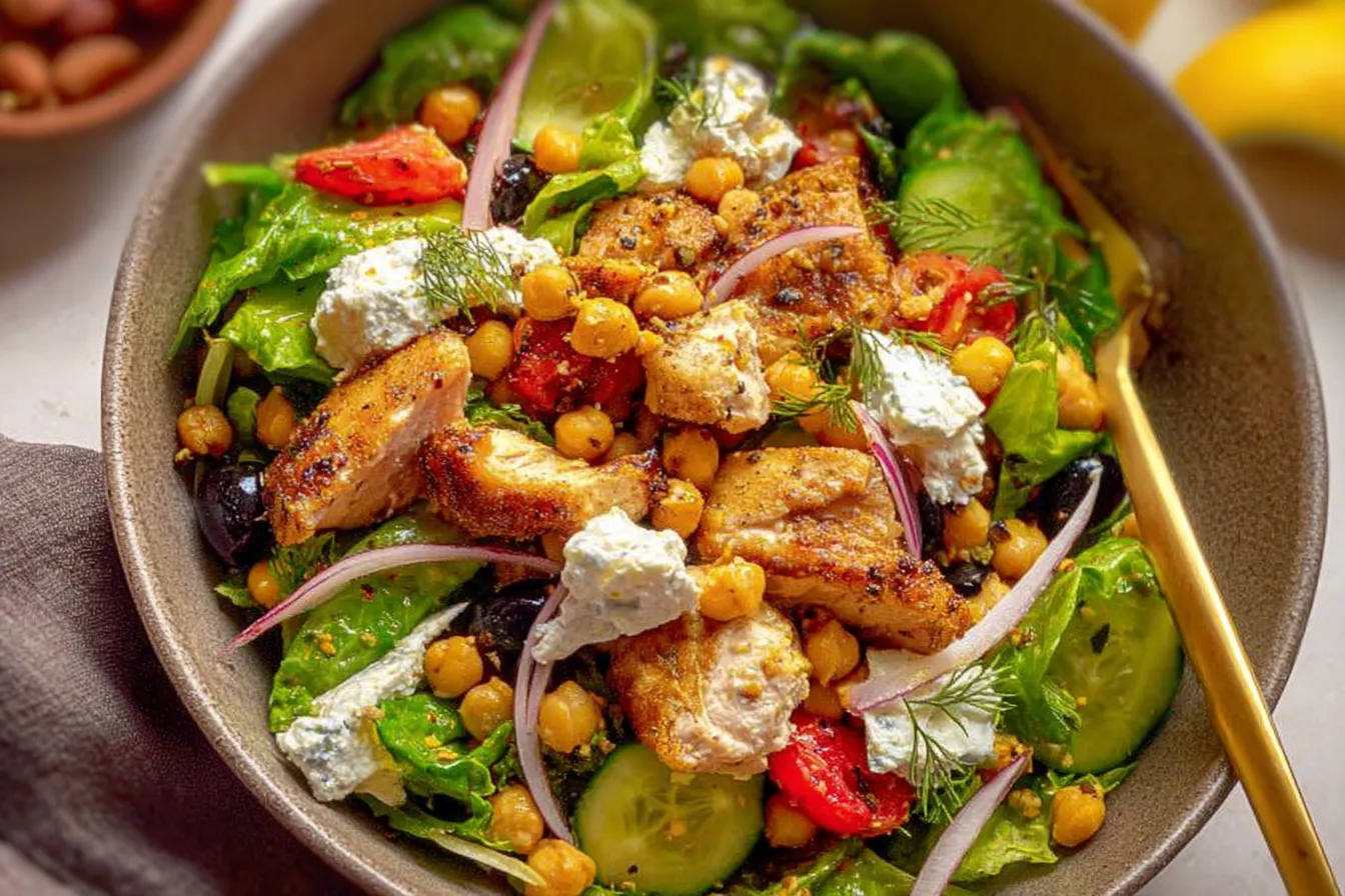 Greek Chicken Salad with Olives and Chickpeas