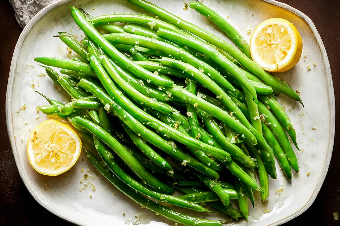 Lemon Butter Green Beans Served on a Plate