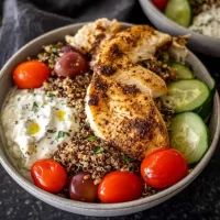 Mediterranean Chicken and Quinoa Bowl with Lemon Dressing