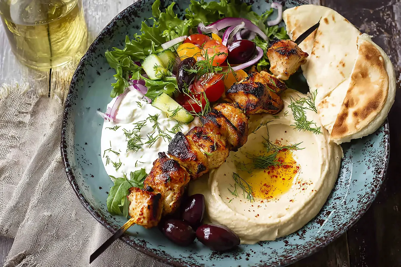 Mediterranean Chicken Skewers with Hummus