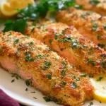 Perfectly Baked Parmesan Crusted Salmon on Plate