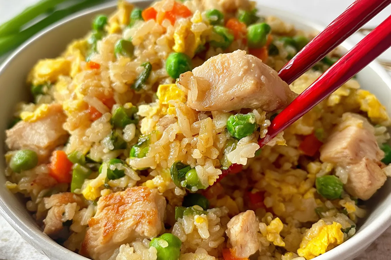 Protein-Packed Chicken Fried Rice Dish with Colorful Veggies