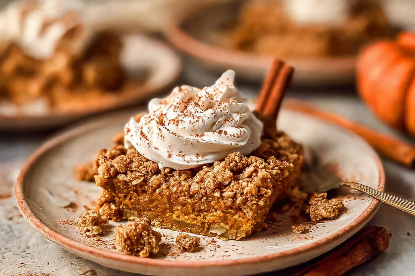 Homemade Pumpkin Pie Crisp in a Rustic Bowl