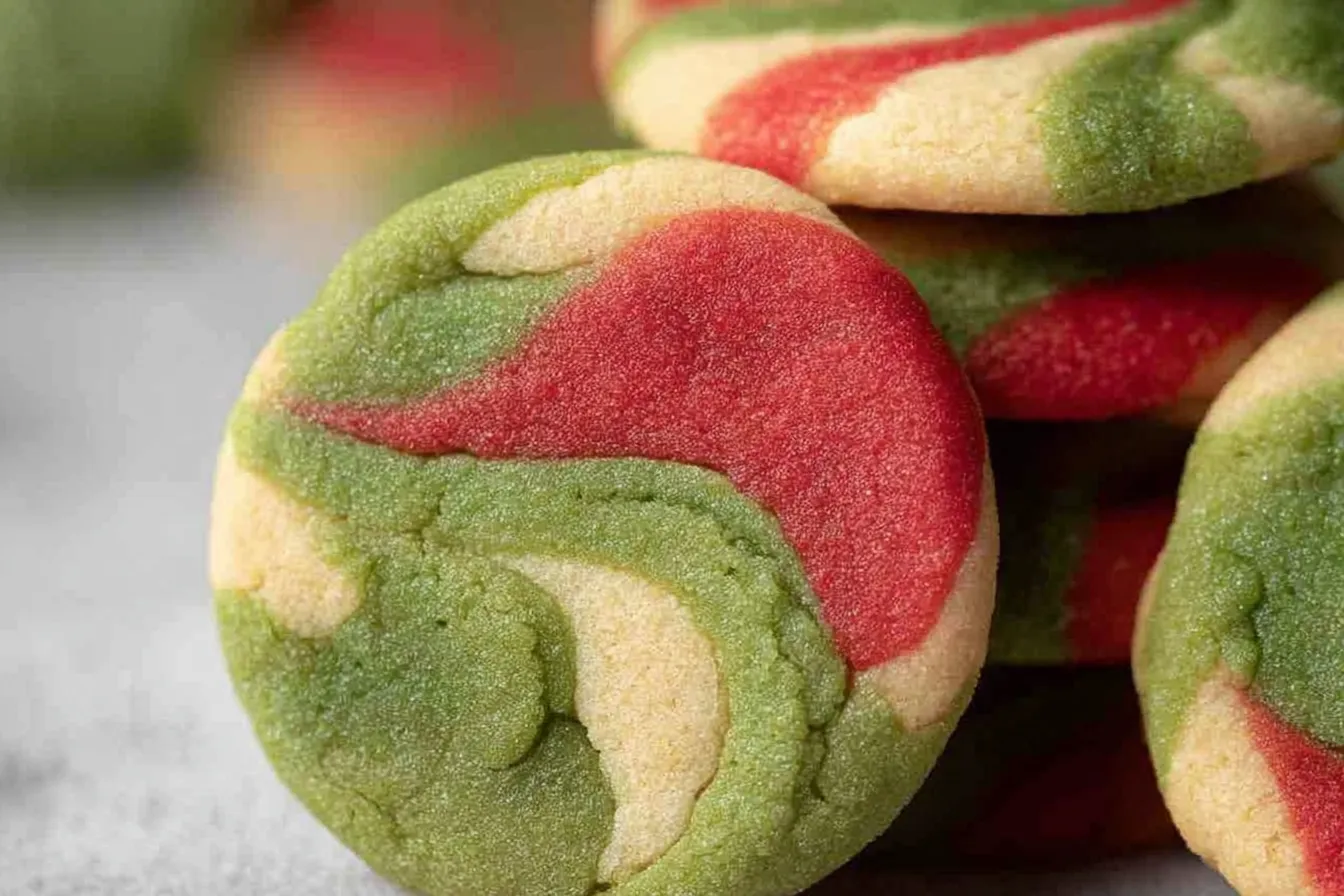 Red and Green Marbled Sugar Cookies Ready to Enjoy