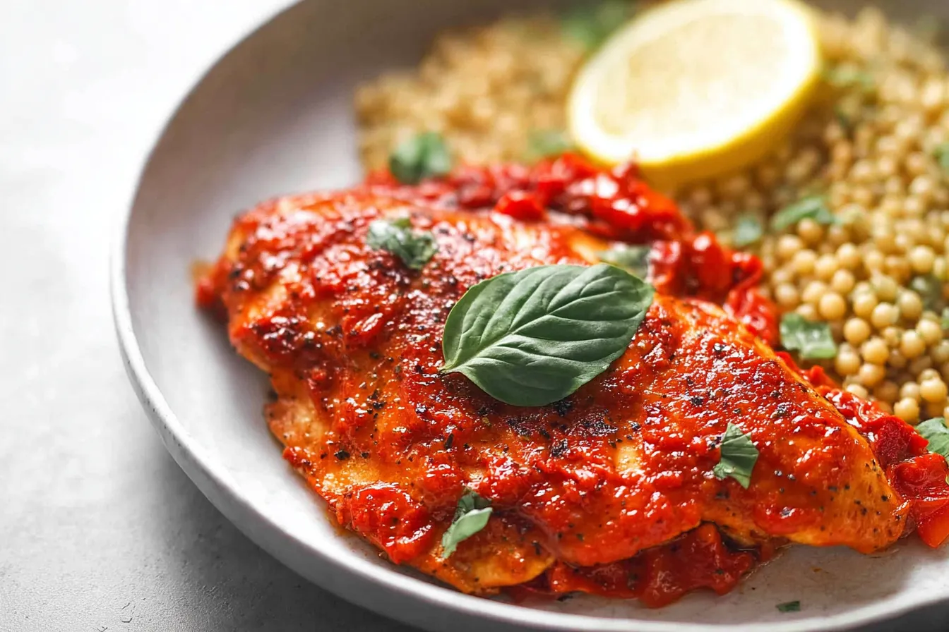 Roasted Red Pepper Mediterranean Chicken Bake - Healthy Dish