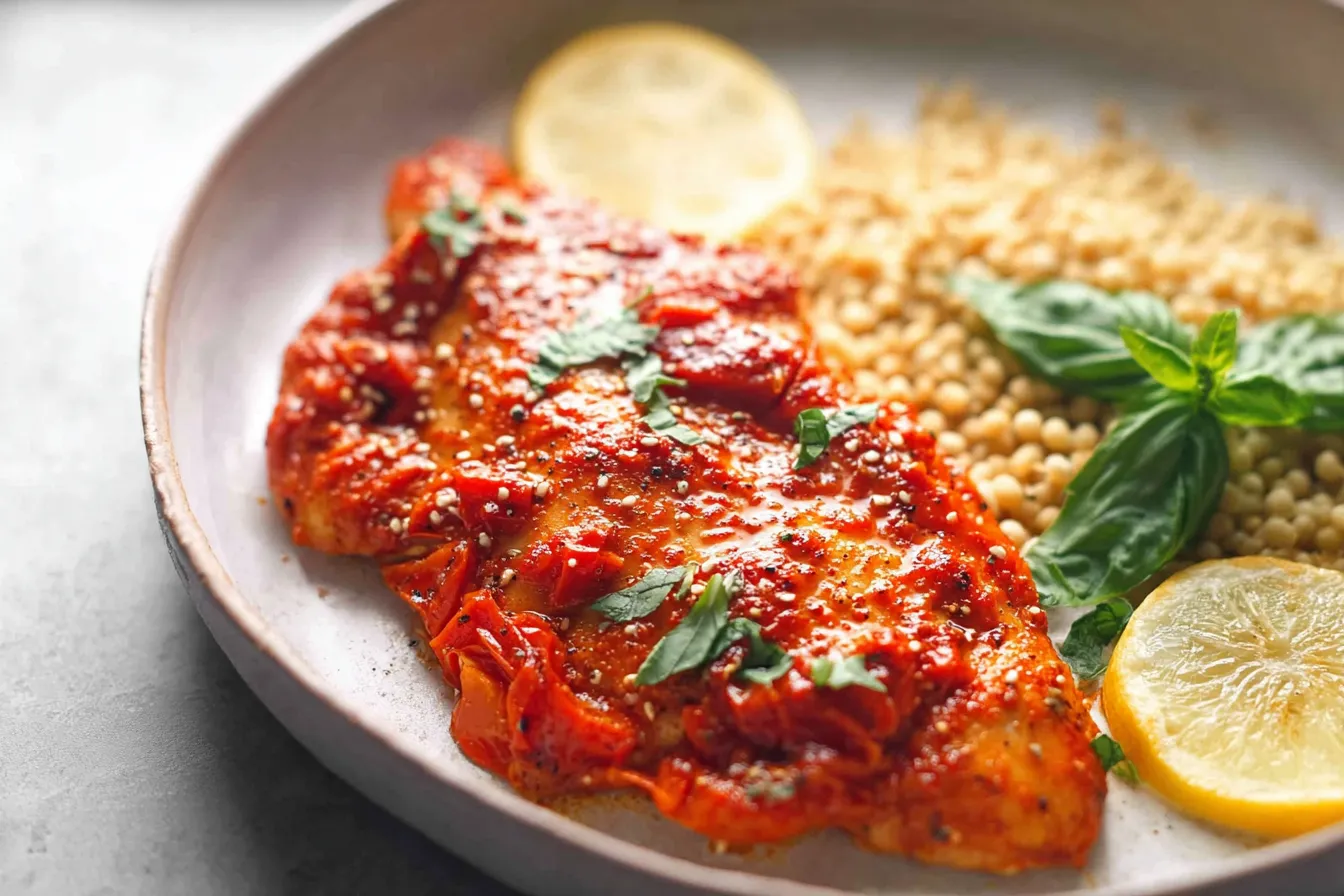 Roasted Red Pepper Mediterranean Chicken Bake