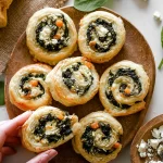 Spinach and Feta Puff Pastry Roll Ups on a Platter