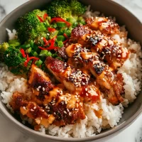 Sticky Chicken Rice Bowls Served in a Colorful Bowl