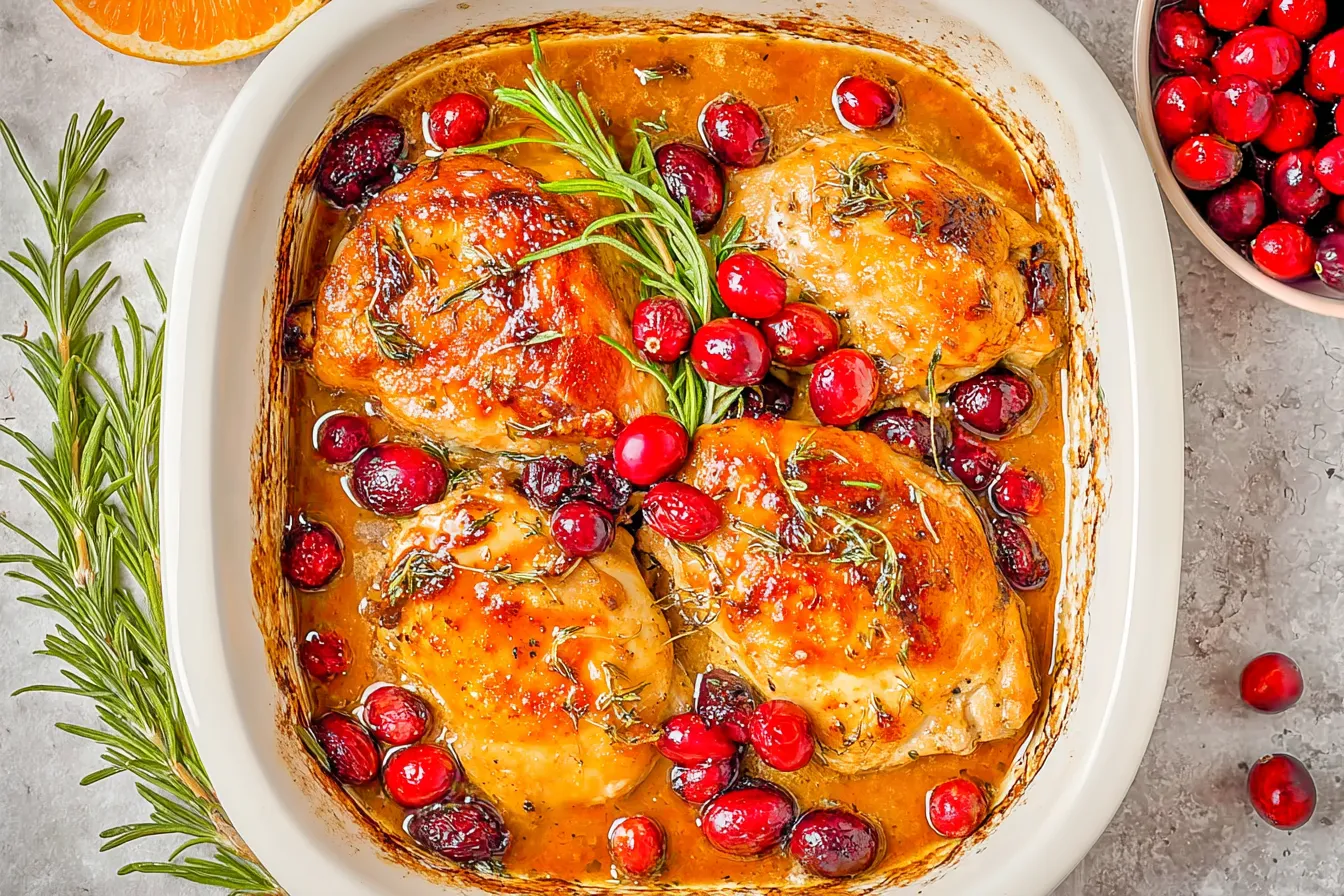 Tangy Cranberry Orange Chicken Served with Garnish