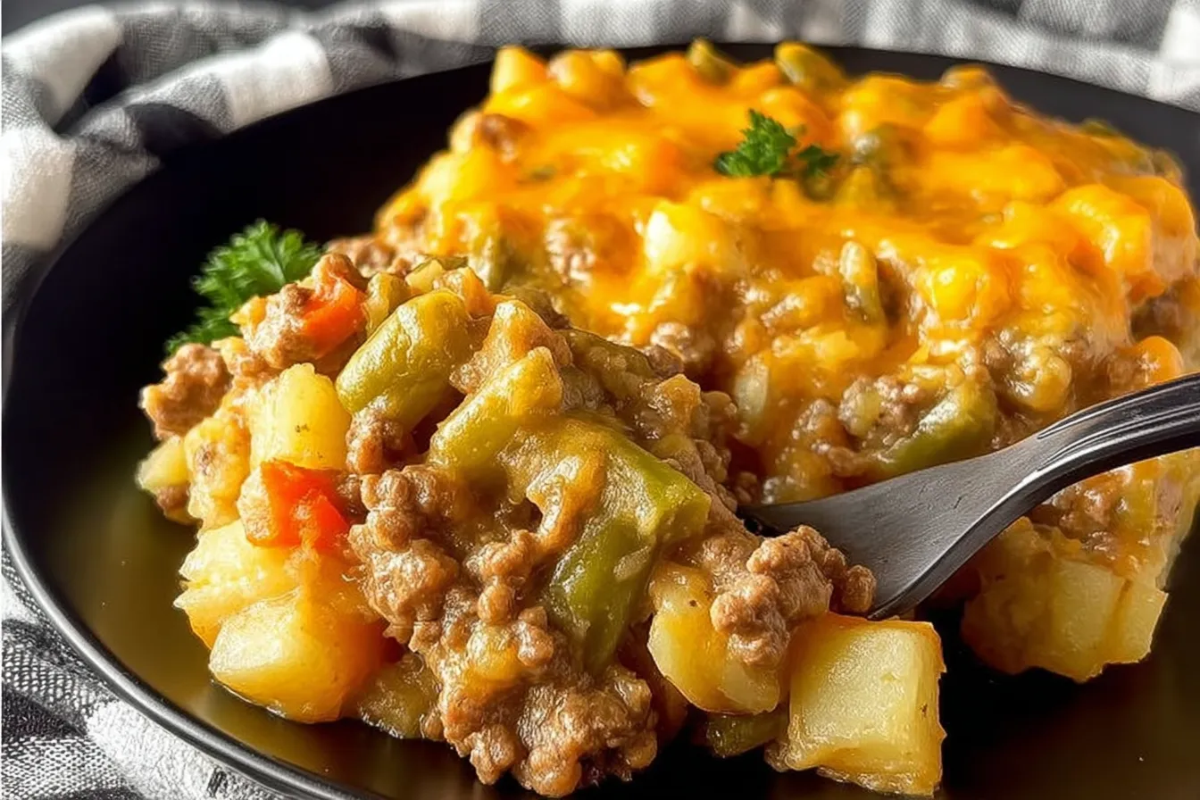 4 Ingredient Ground Beef Potato Casserole - Simple Recipe
