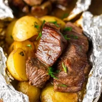 Beef and Potato Foil Packet Dinner Ready to Serve