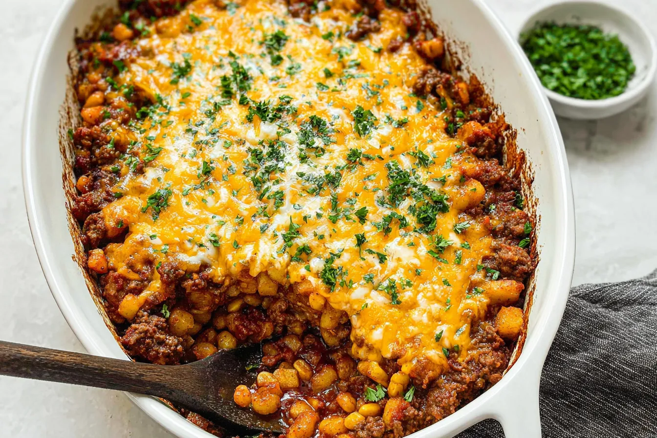 Cheesy Beef Potato Skillet Bake – Fast and filling Deliciousness