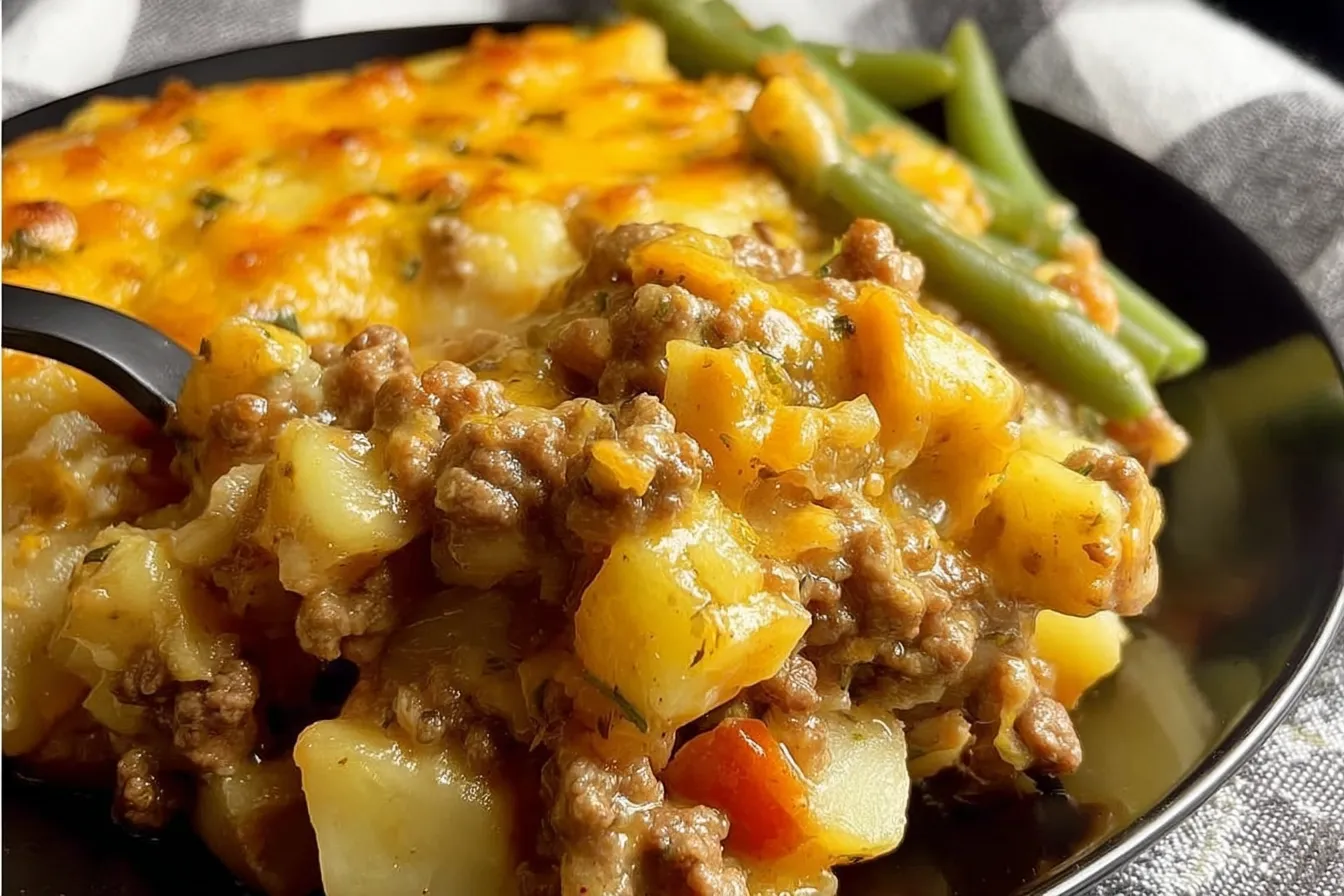 Delicious Cheesy Ground Beef and Potato Casserole