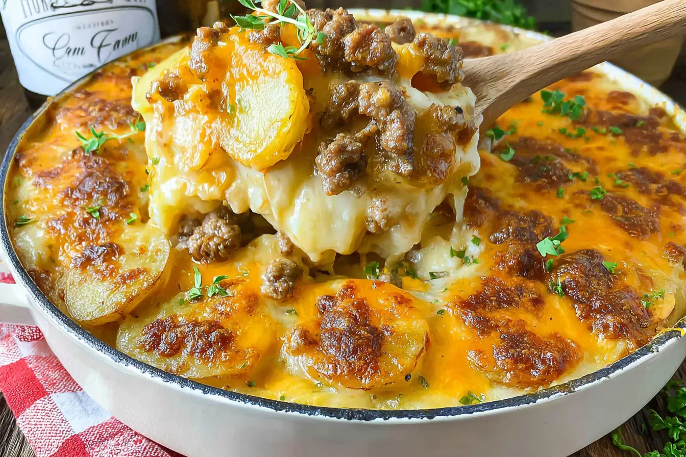Cheesy Hamburger Potato Bake Freshly Baked & Golden