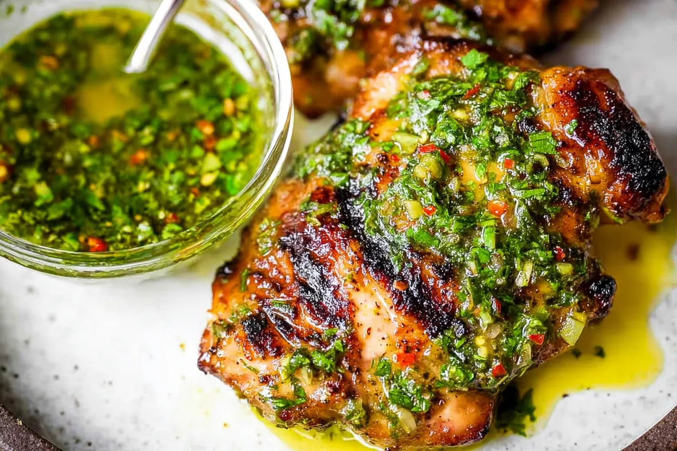 Grilled Chimichurri Chicken Thighs on the BBQ