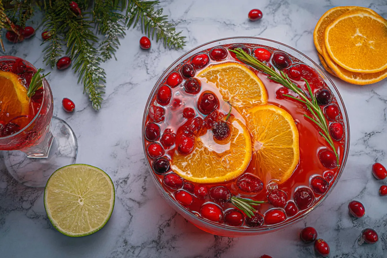 Christmas Eve Mocktail Punch with Citrus and Cranberries
