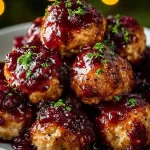 Cranberry Glazed Chicken Meatballs Ready to Serve