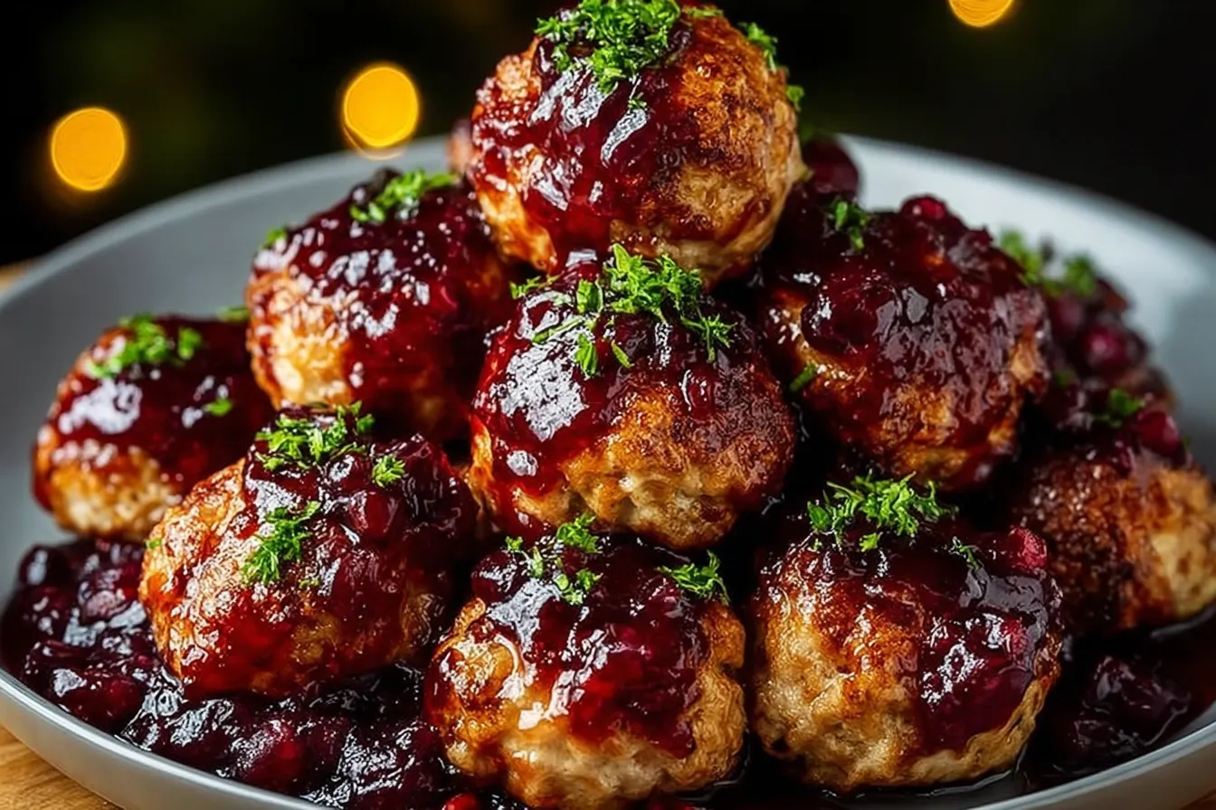 Cranberry Glazed Chicken Meatballs – Protein-packed and festive.