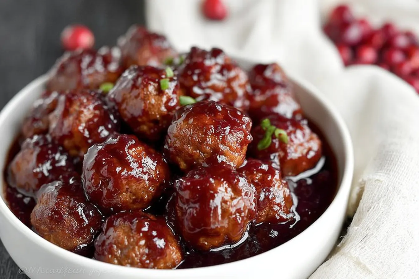 Cranberry Jalapeño Meatballs on a Serving Platter