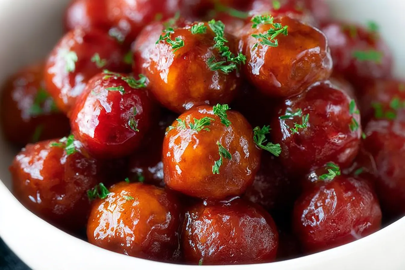 Cranberry Orange Meatballs on a Serving Platter